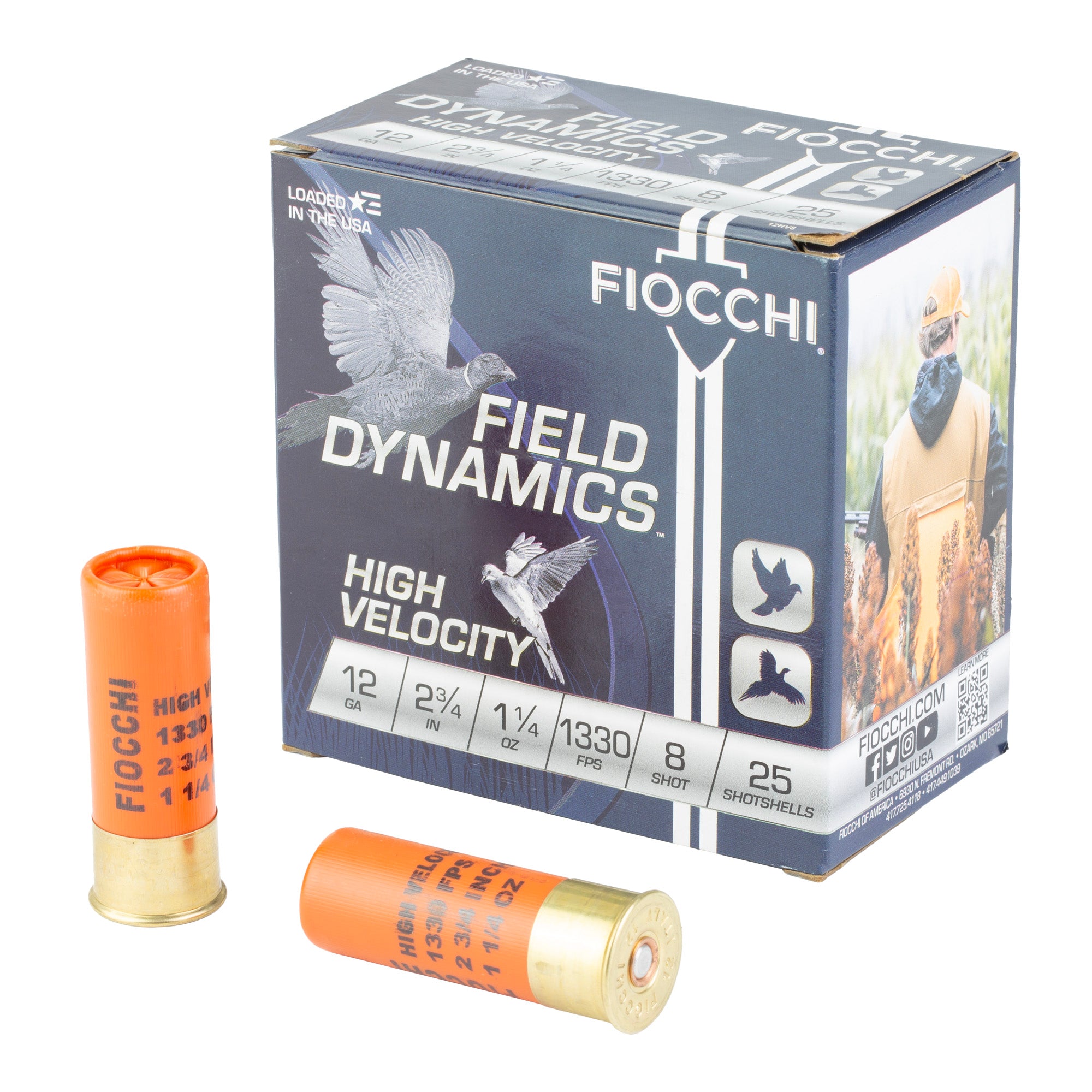 Fiocchi Ammunition High Velocity, Field Dynamics, 12 Gauge, 2.75", #8 Lead Shot