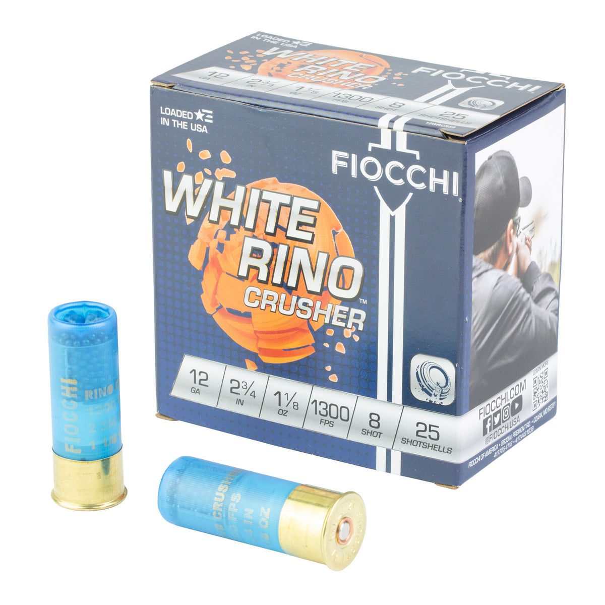 Fiocchi Ammunition White Rino Crusher, 12 Gauge, 2.75", #8 Lead Shot, 25 Round Box