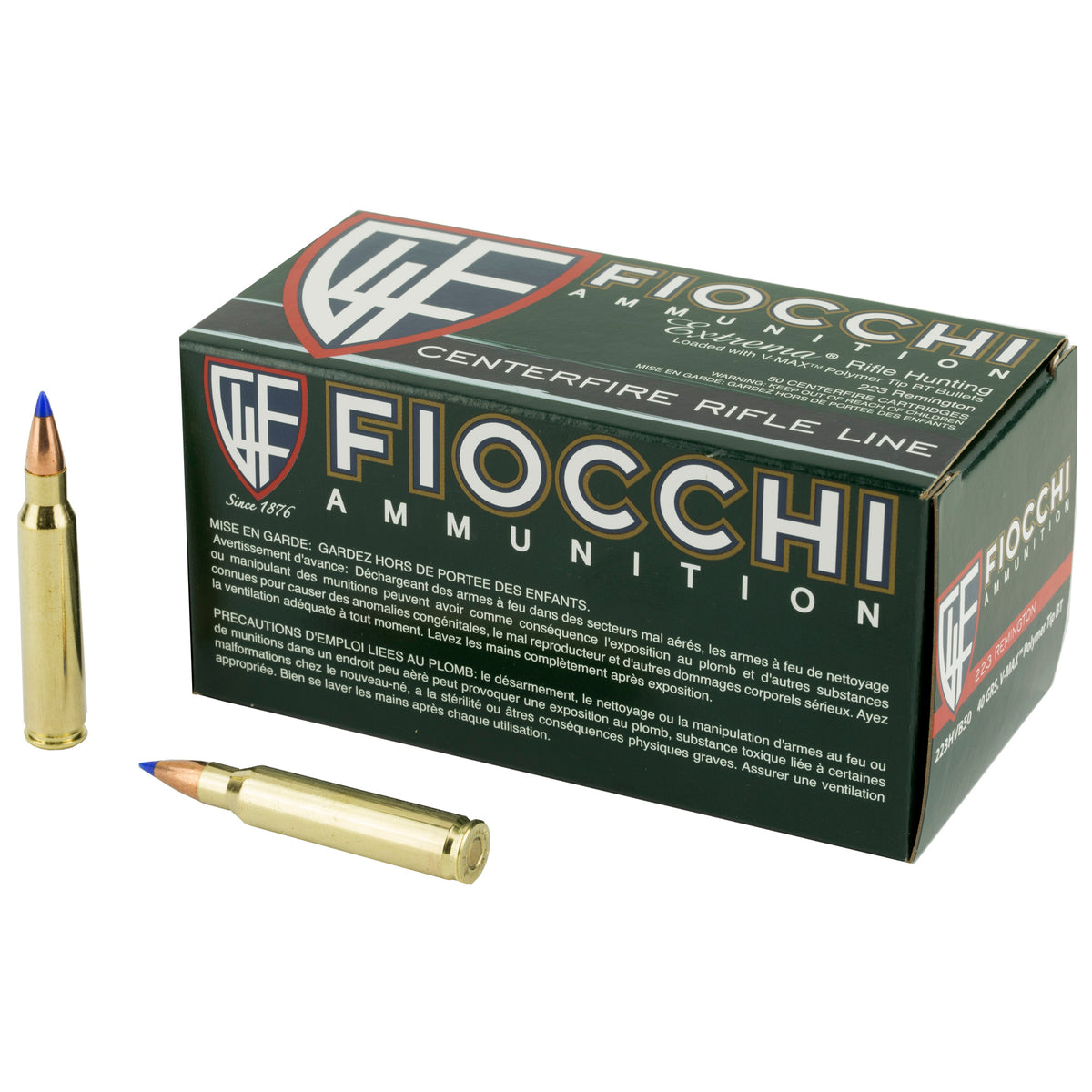 Fiocchi Ammunition Rifle, 223 Remington, 40 Grain, V-Max, 50 Round Box