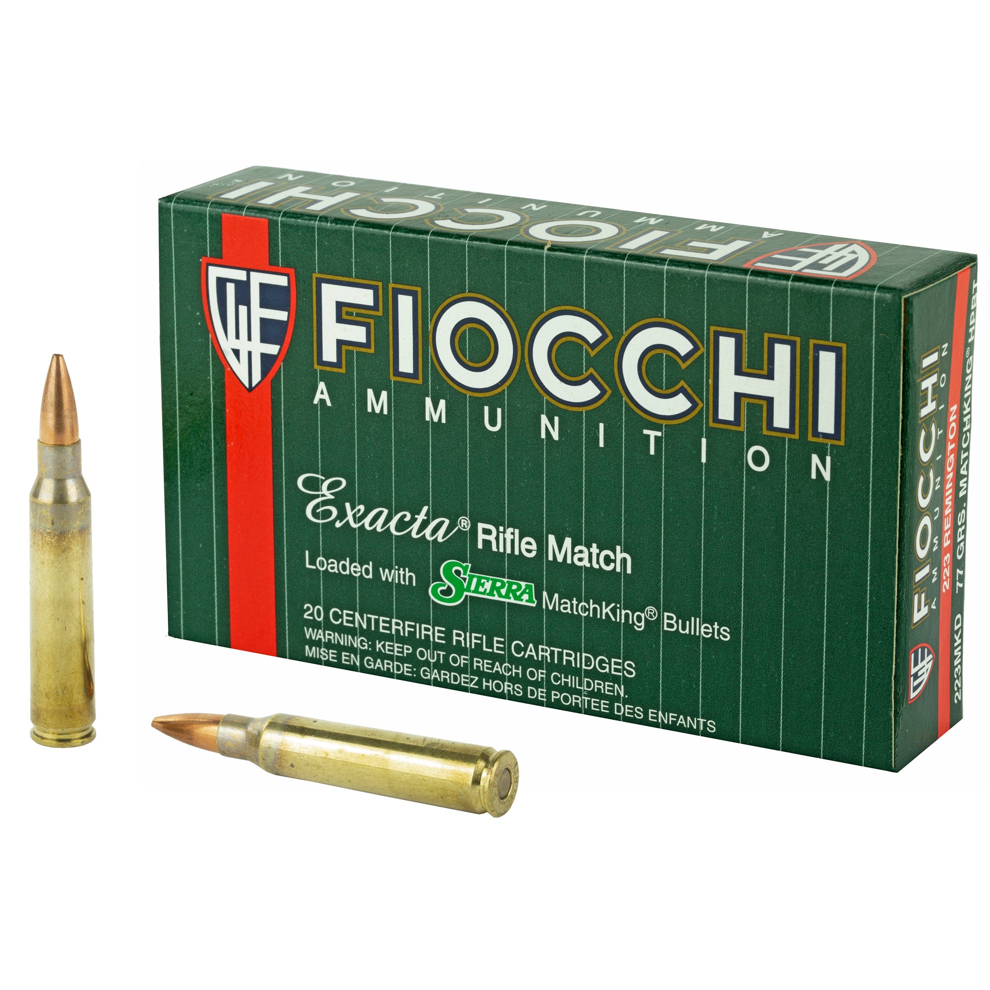 Fiocchi Ammunition Rifle, 223 Remington, 77 Grain, Hollow Point Boat Tail Match King