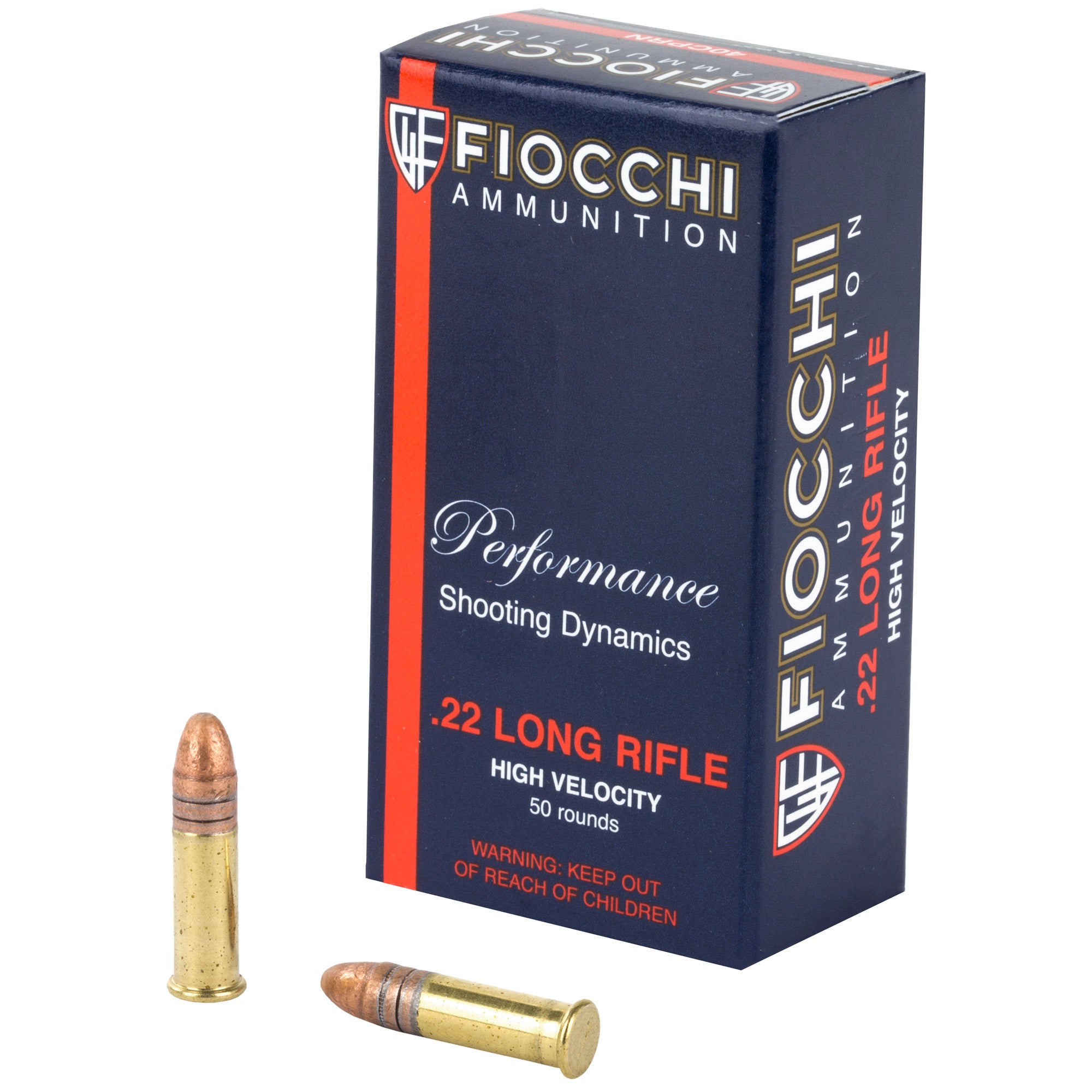 Fiocchi Ammunition Rimfire, 22LR, 40 Grain, Copper Plated Round Nose, 50 Round Box