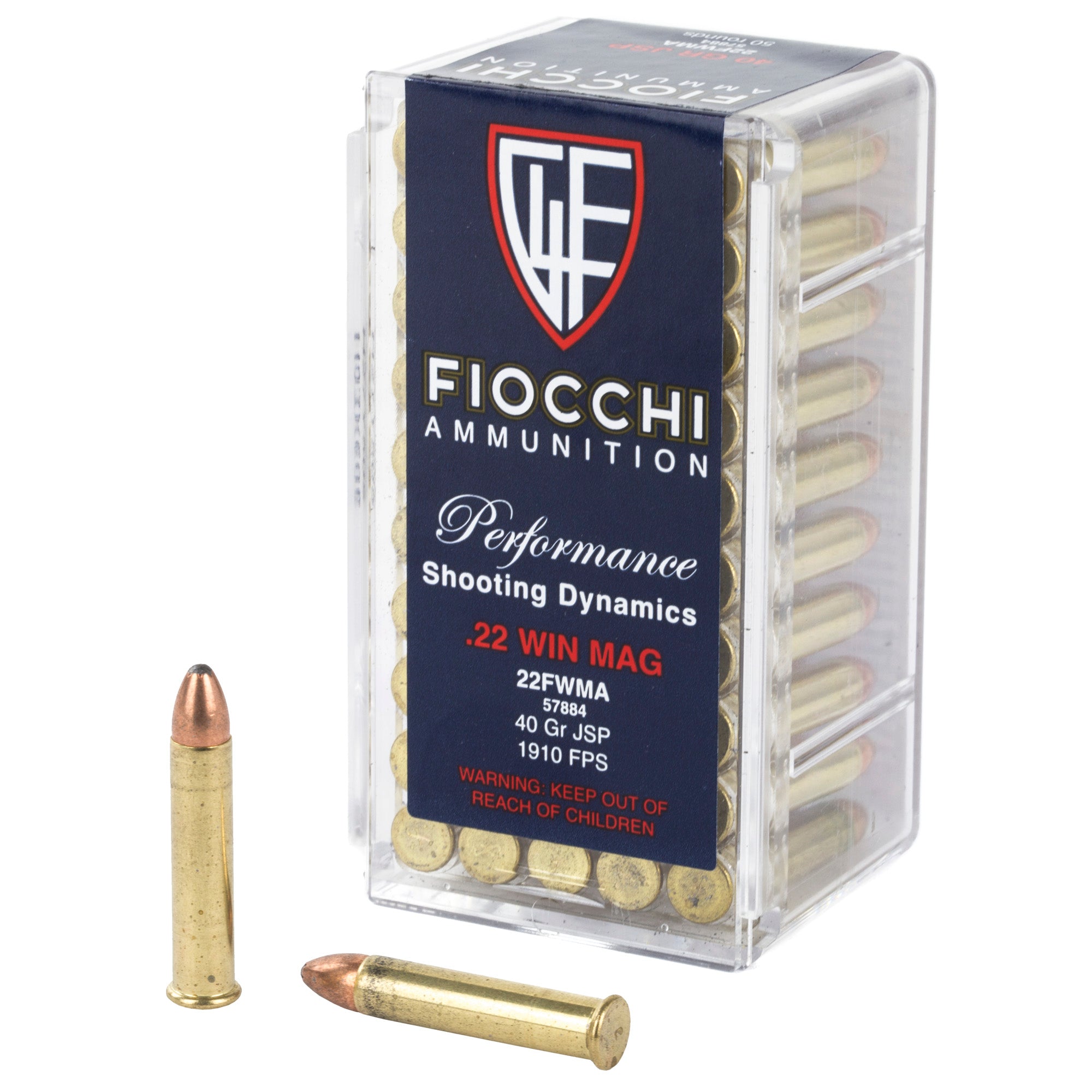 Fiocchi Ammunition Rimfire, 22WMR, 40 Grain, Jacketed Soft Point, 50 Round Box