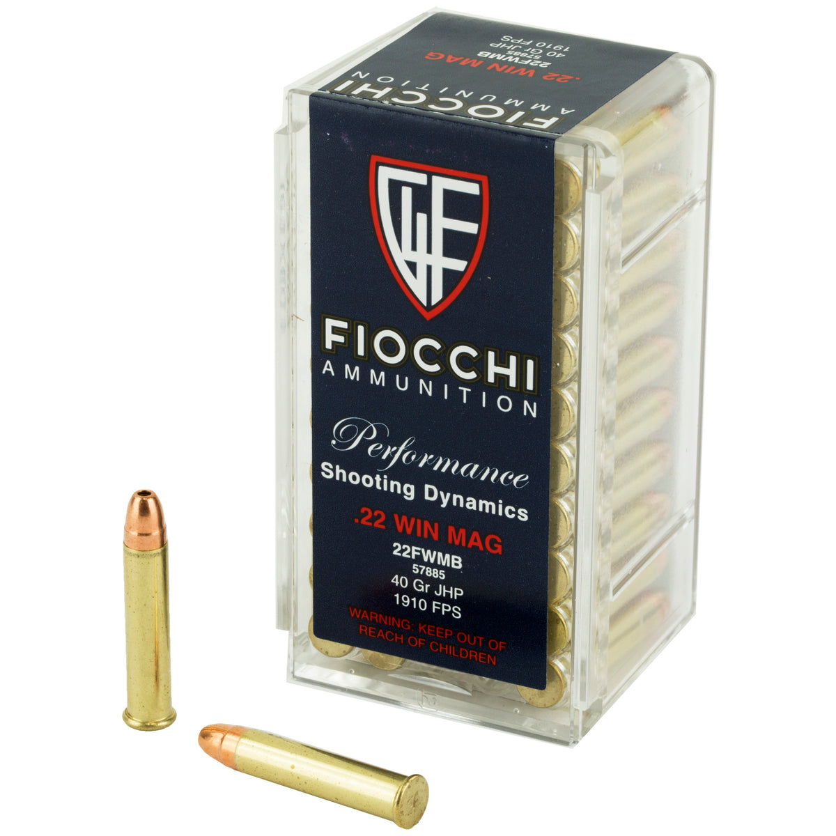 Fiocchi Ammunition Rimfire, 22WMR, 40 Grain, Jacketed Hollow Point, 50 Round Box