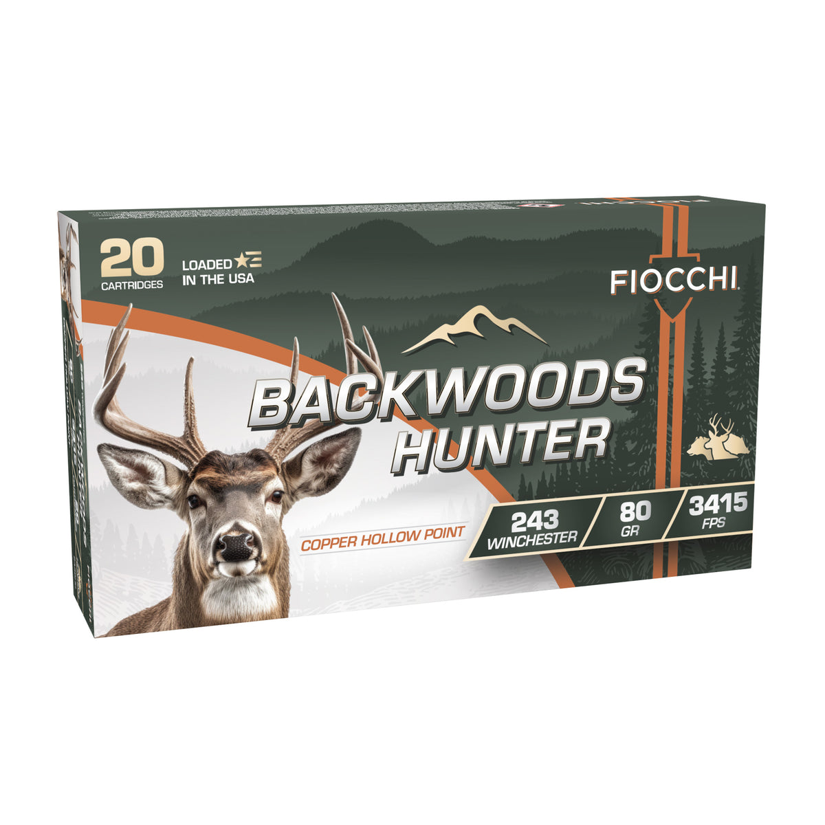 Fiocchi Ammunition Backwoods Hunter, 243 Winchester, 80 Grain, Copper Hollow Point