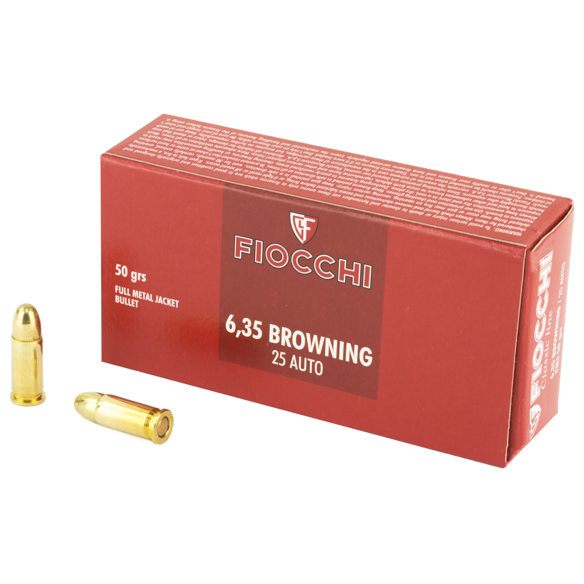 Fiocchi Ammunition Centerfire Pistol, 25ACP, 50 Grain, Full Metal Jacket, 50 Round Box