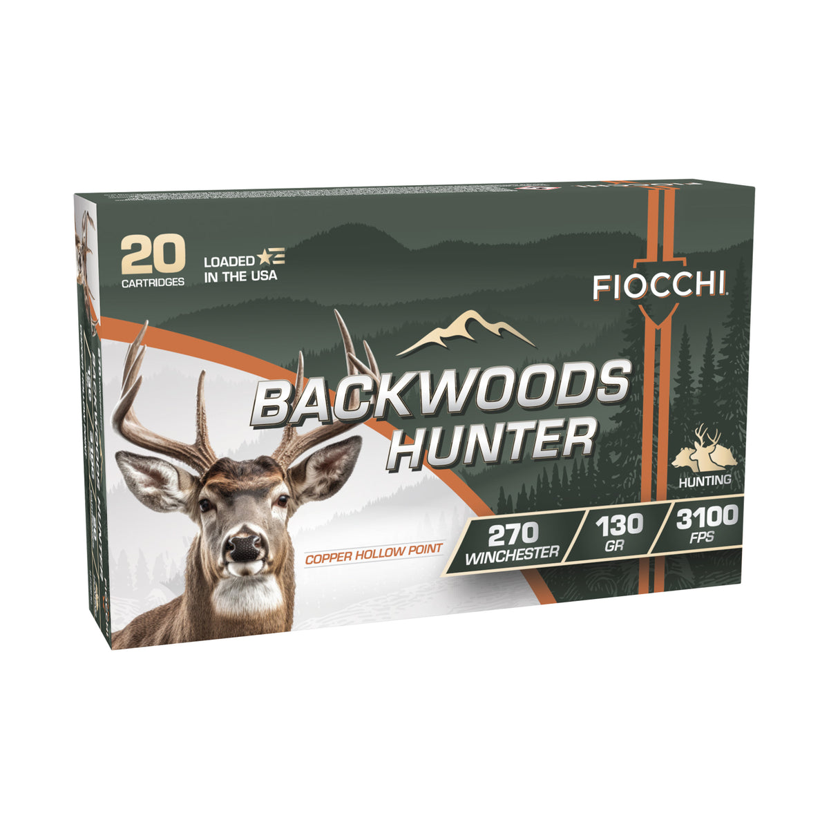 Fiocchi Ammunition Backwoods Hunter, 270 Winchester, 130 Grain, Copper Hollow Point