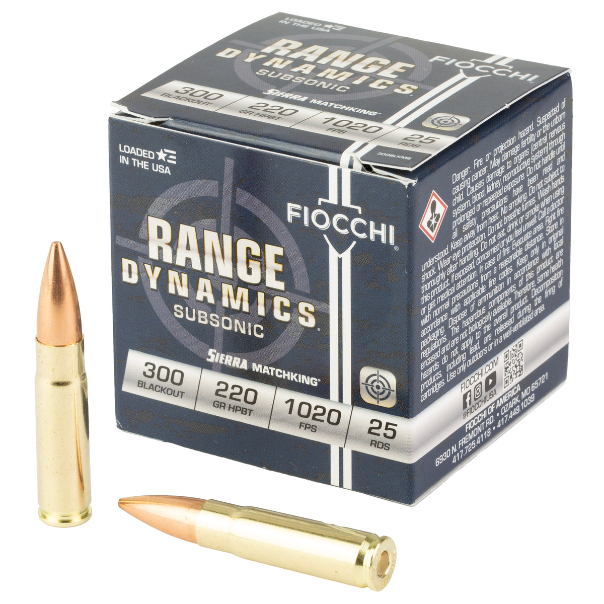 Fiocchi Ammunition Range Dynamics, Subsonic, 300 Blackout, 220 Grain