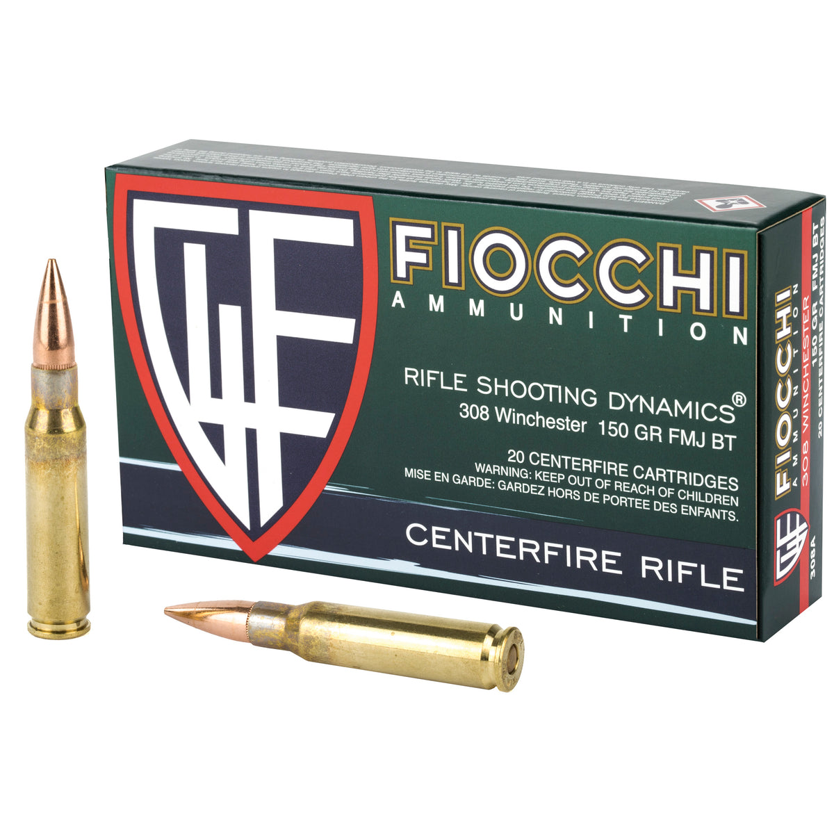 Fiocchi Ammunition Rifle, 308 Winchester, 150 Grain, Full Metal Jacket Boat Tail