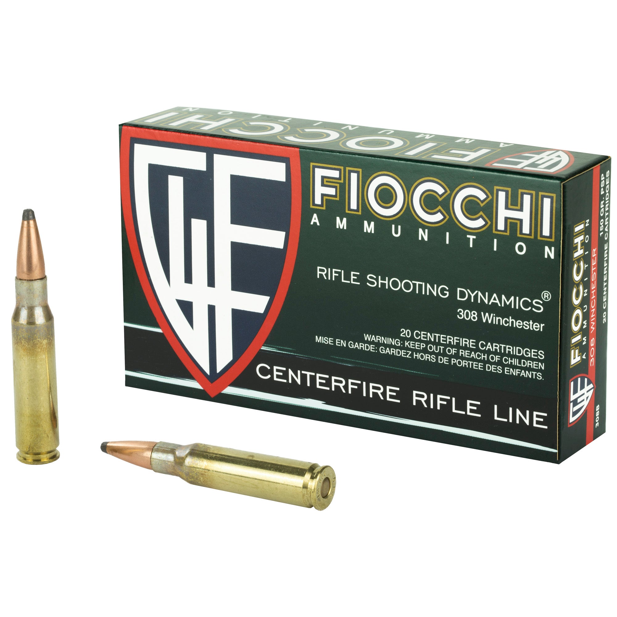 Fiocchi Ammunition Rifle, 308 Winchester, 150 Grain, Pointed Soft Point, 20 Round Box