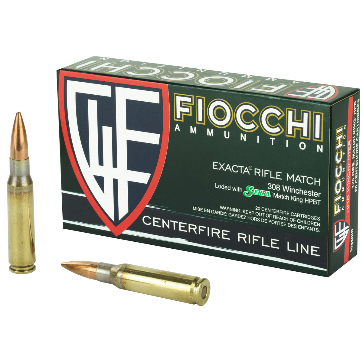 Fiocchi Ammunition Rifle, 308 Winchester, 175 Grain, Hollow Point Boat Tail Match King