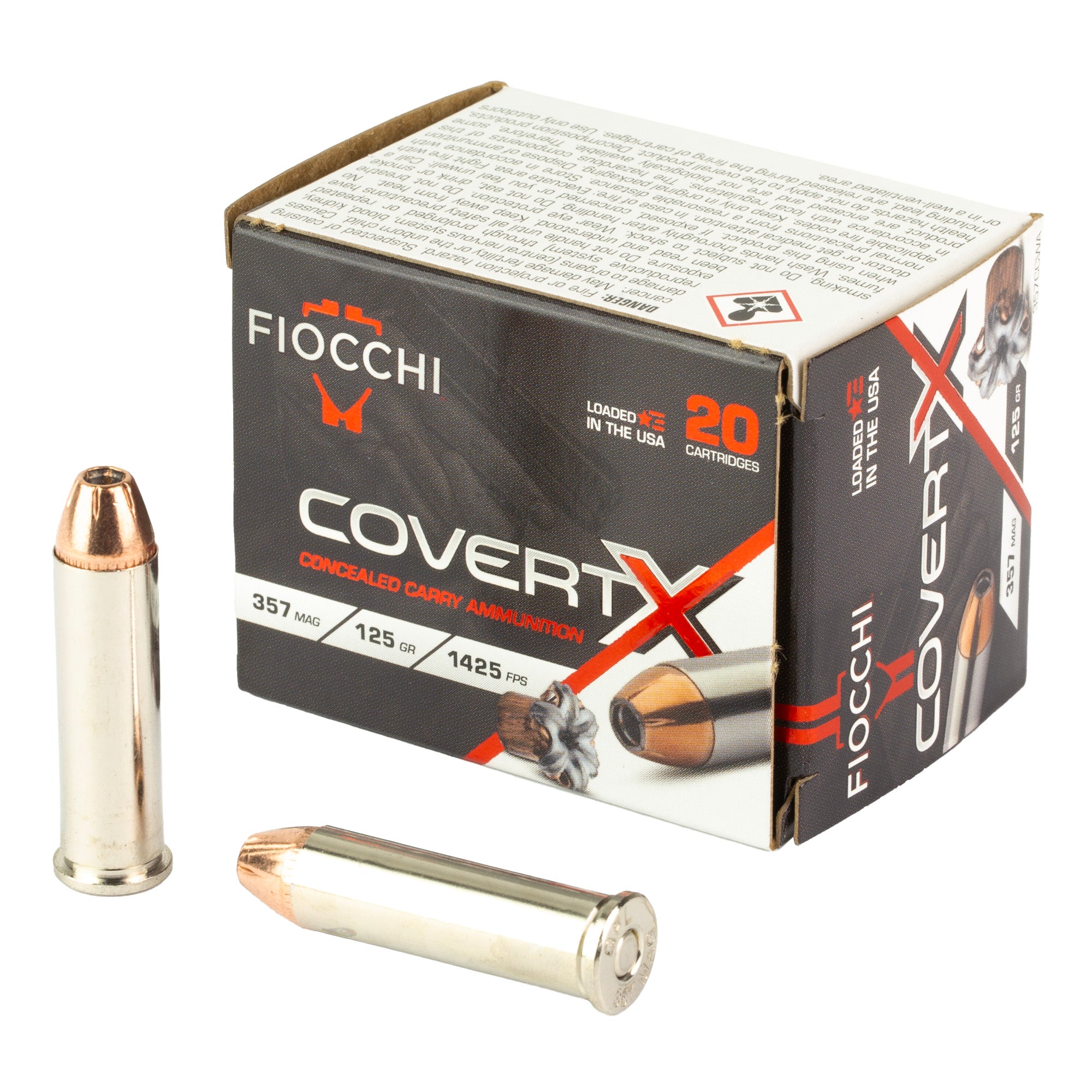 Fiocchi Ammunition COVERT X, 357 Magnum, 125 Grain, Jacketed Hollow Point, 20 Round Box
