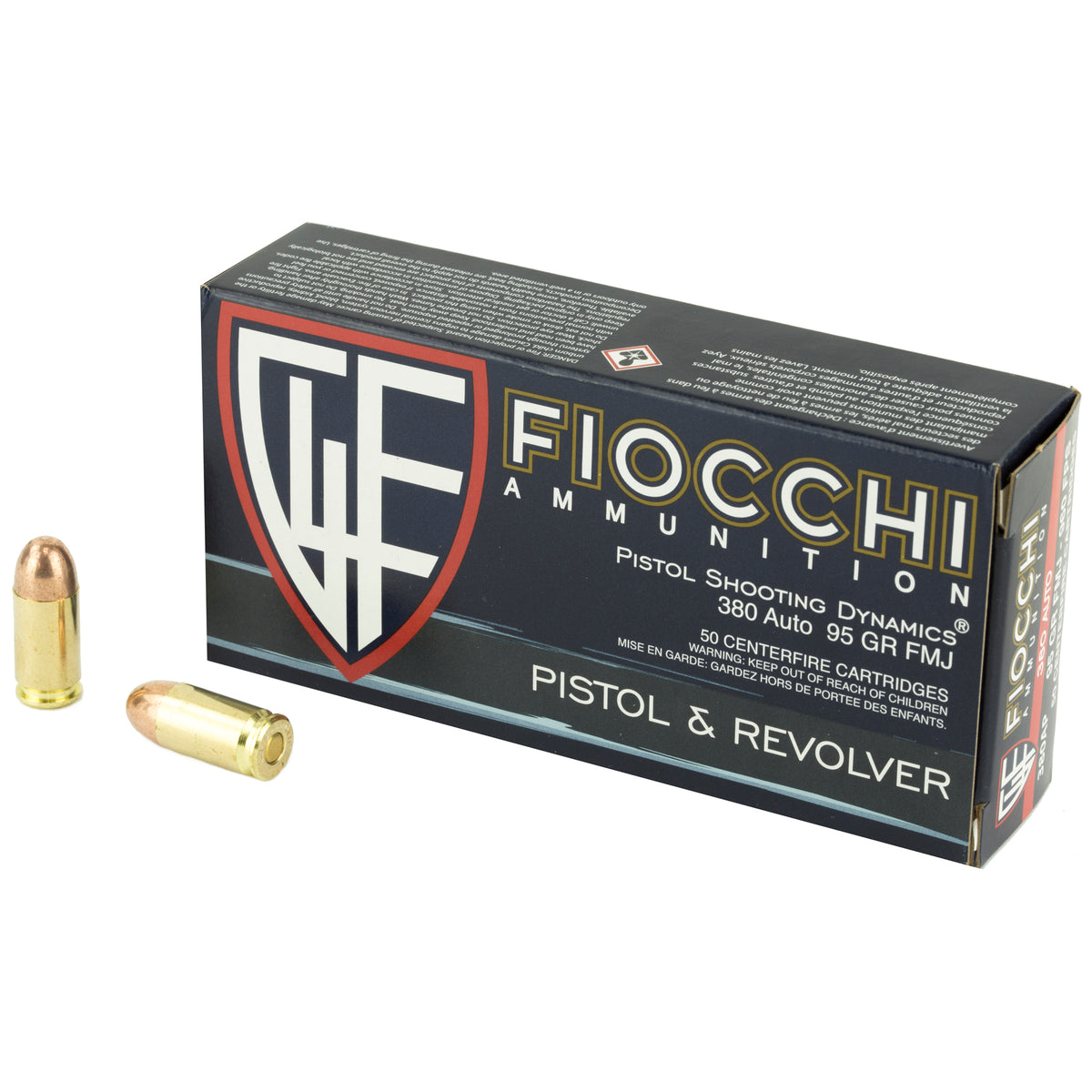Fiocchi Ammunition Centerfire Pistol, 380ACP, 95 Grain, Full Metal Jacket, 50 Round Box