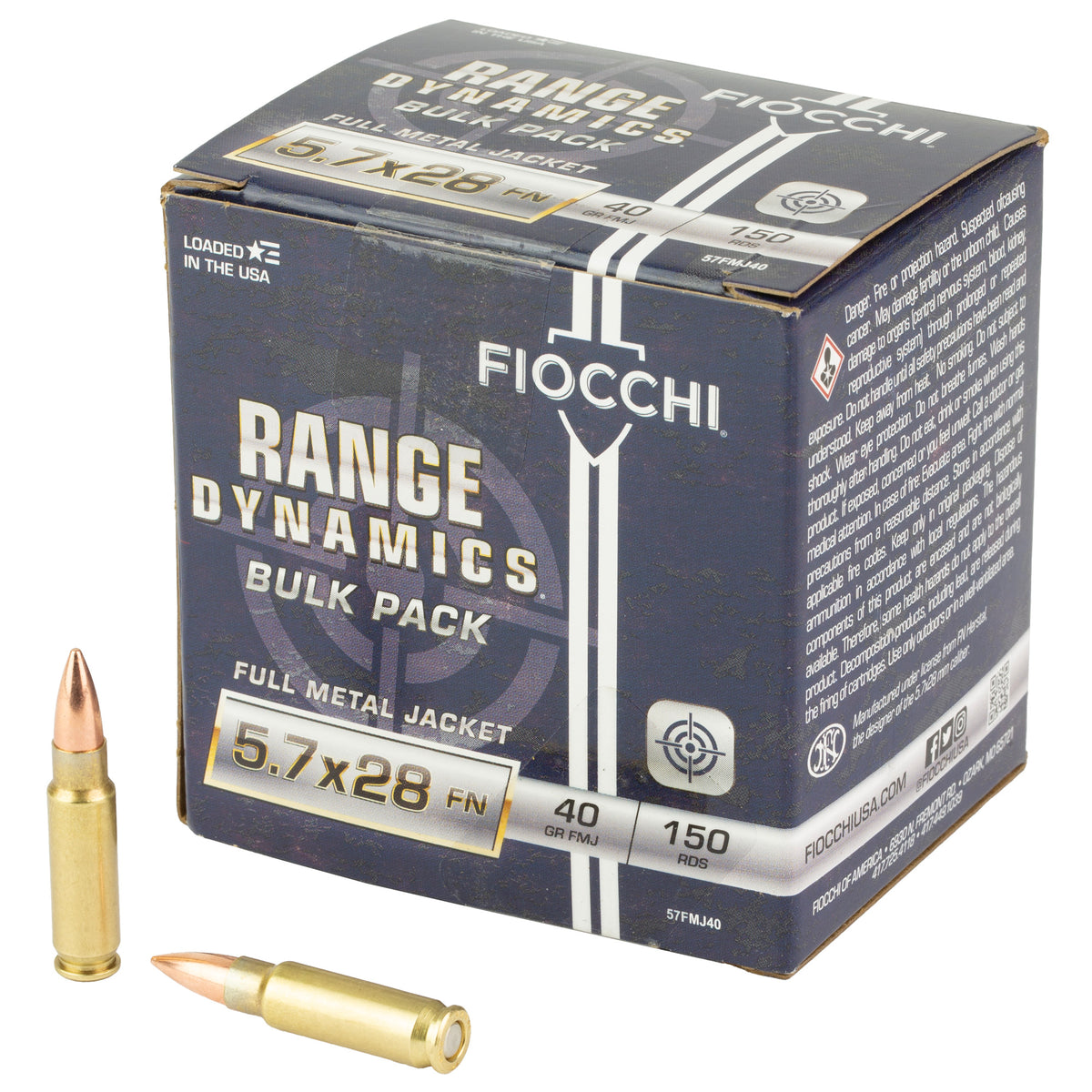 Fiocchi Ammunition Range Dynamics, 5.7X28MM, 40 Grain, Full Metal Jacket, 150 Round Box