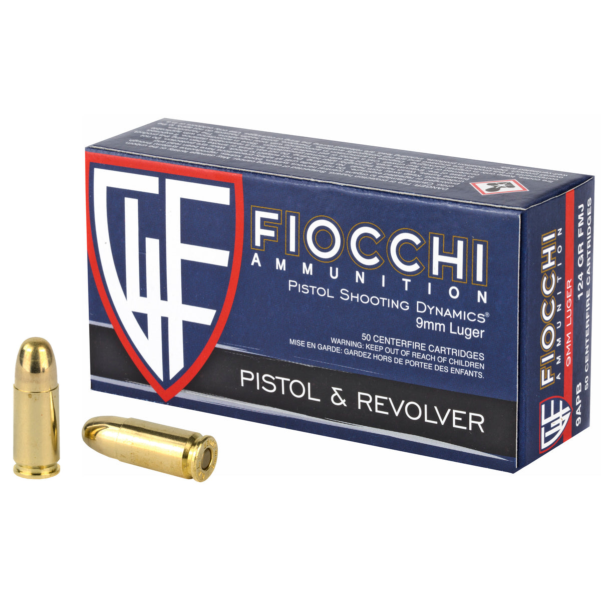 Fiocchi Ammunition Centerfire Pistol, 9MM, 124 Grain, Full Metal Jacket, 50 Round Box