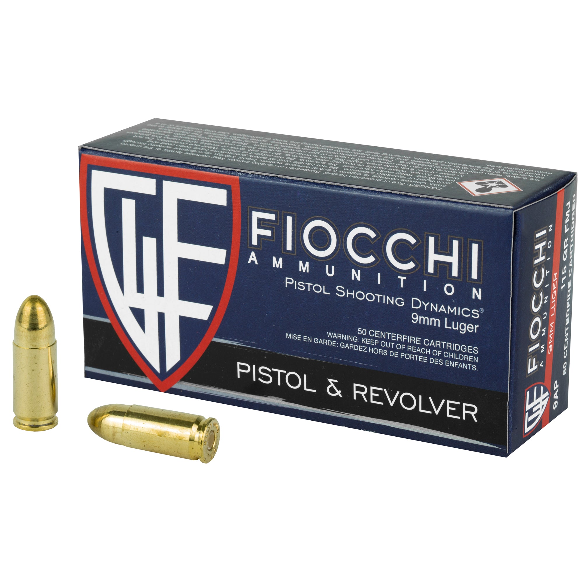 Fiocchi Ammunition Centerfire Pistol, 9MM, 115 Grain, Full Metal Jacket, 50 Round Box