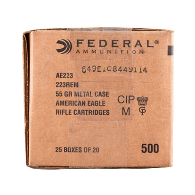 FEDERAL .223 REM 55GR FMJ BOAT-TAIL AMMO 500 ROUND CASE