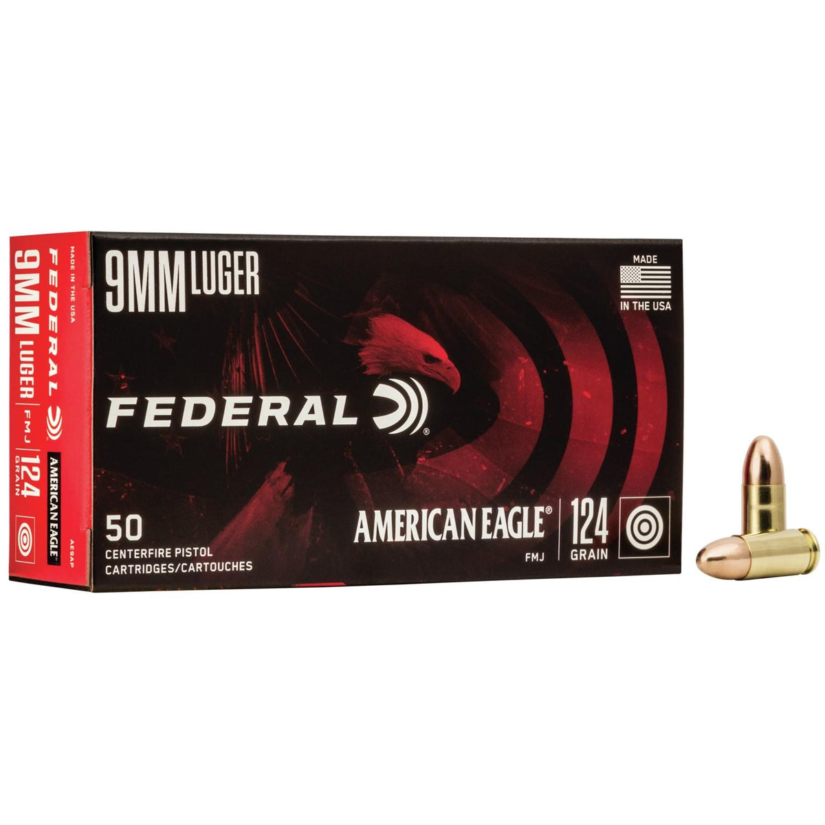 FEDERAL 9MM LUGER 124GR FULL METAL JACKET AMMO 50RD