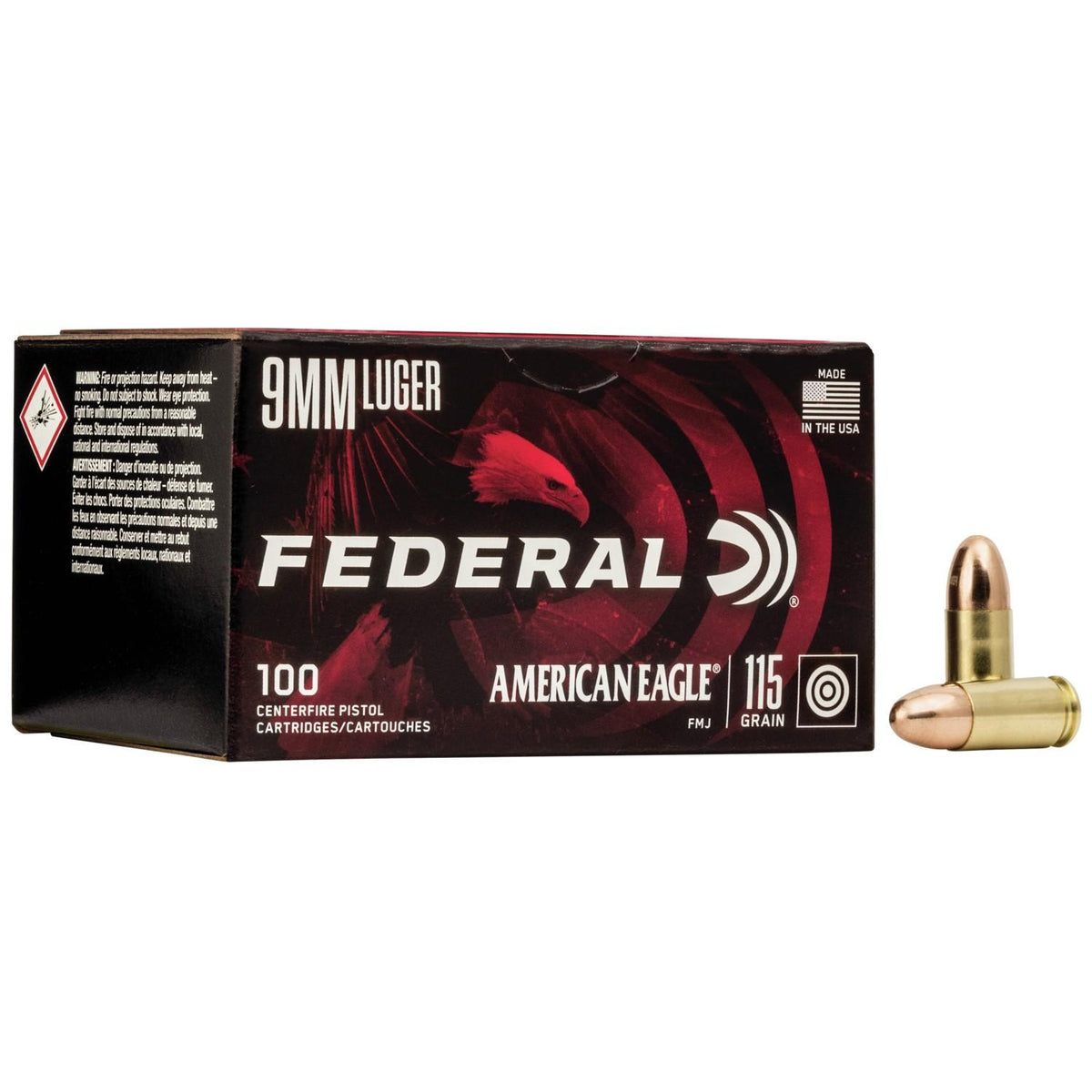 FEDERAL 9MM LUGER 115GR FULL METAL JACKET AMMO 100RD
