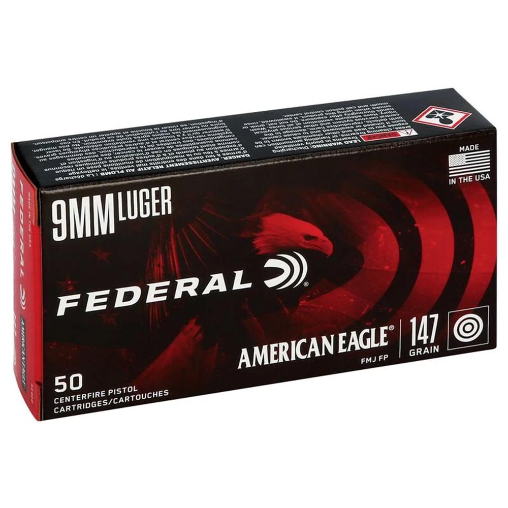 FEDERAL 9MM LUGER 147GR FULL METAL JACKET FLAT POINT AMMO 50RD