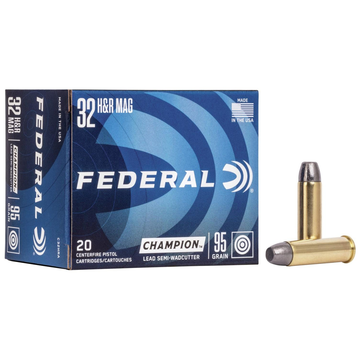 FEDERAL 32 H & R MAG 95GR LEAD SEMI WADCUTTER CHAMPION AMMO 20RD