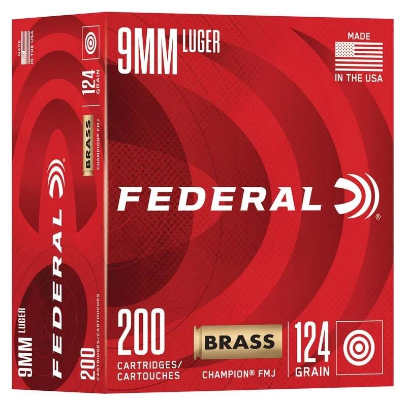 9MM LUGER 124GR FMJ CHAMPION BRASS 200 Rounds