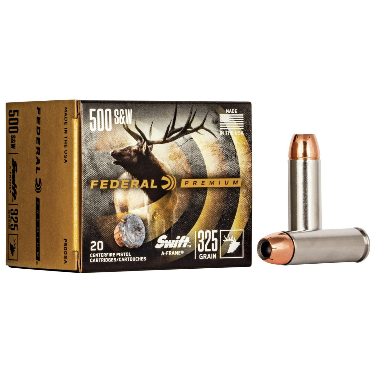 FEDERAL 500 S & W 325GR SWIFT A-FRAME VITAL-SHOK AMMO 20RD