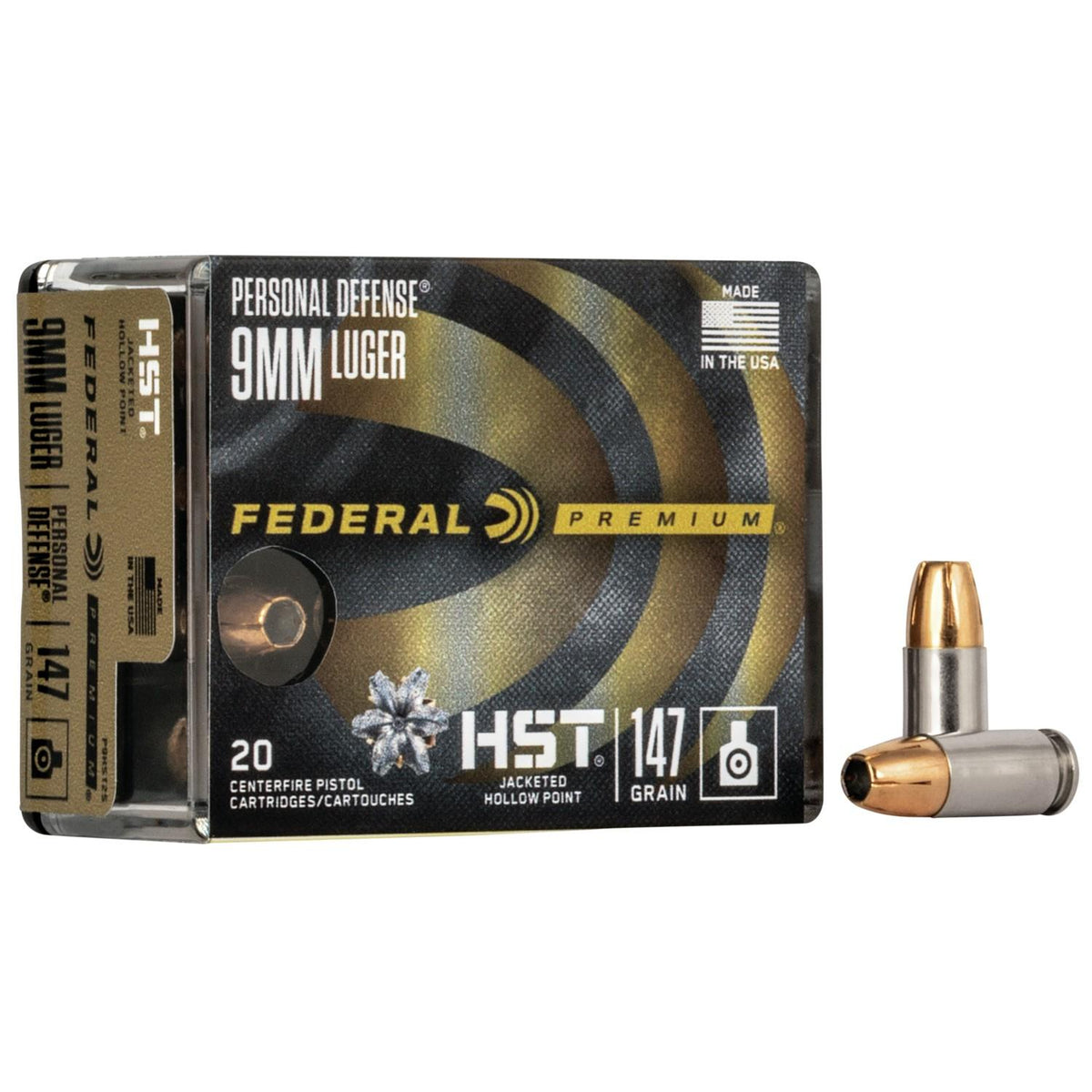 FEDERAL 9MM LUGER 147GR HST JHP PERSONAL DEFENSE AMMO 20RD