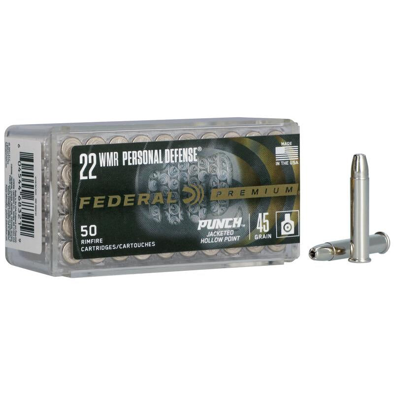FEDERAL 22 MAGNUM 22 MAG PUNCH 45GR JHP PERSONAL DEFENSE AMMO 50RD