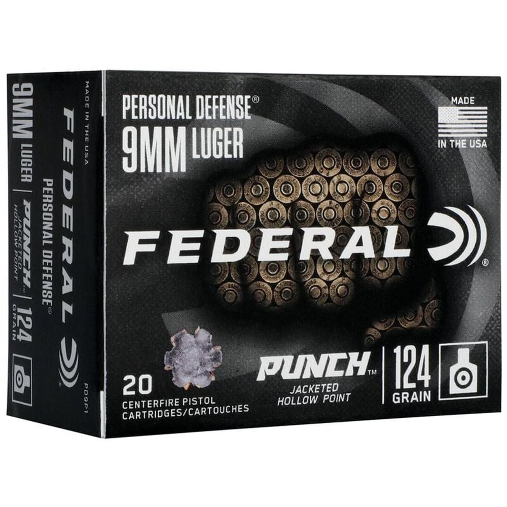 FEDERAL 9MM LUGER 124GR PUNCH JHP AMMO 20RD