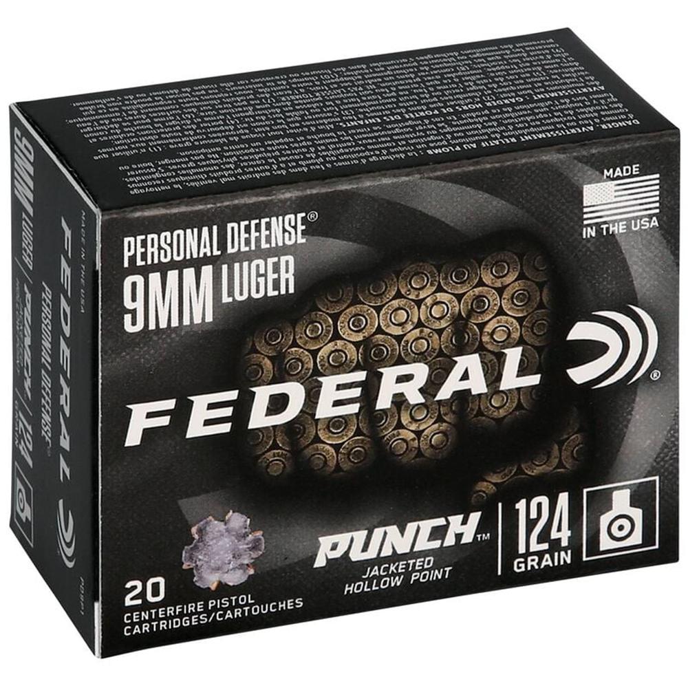 FEDERAL 9MM LUGER 124GR PUNCH JHP AMMO 20RD