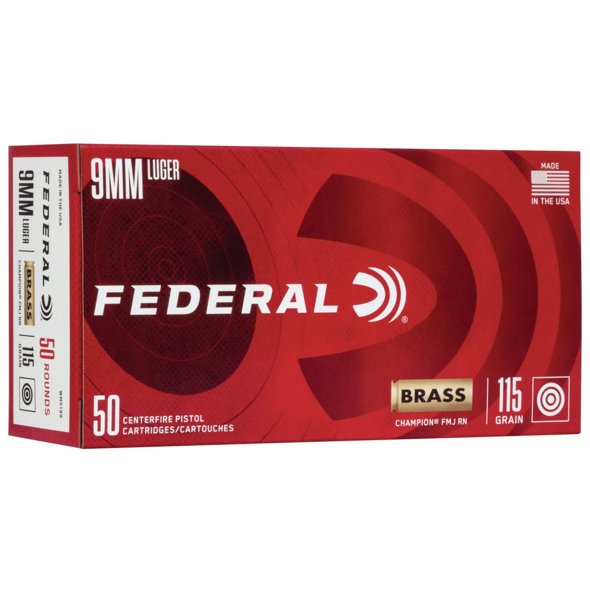 FEDERAL 9mm 115GR FMJ BRASS CASE 50CT