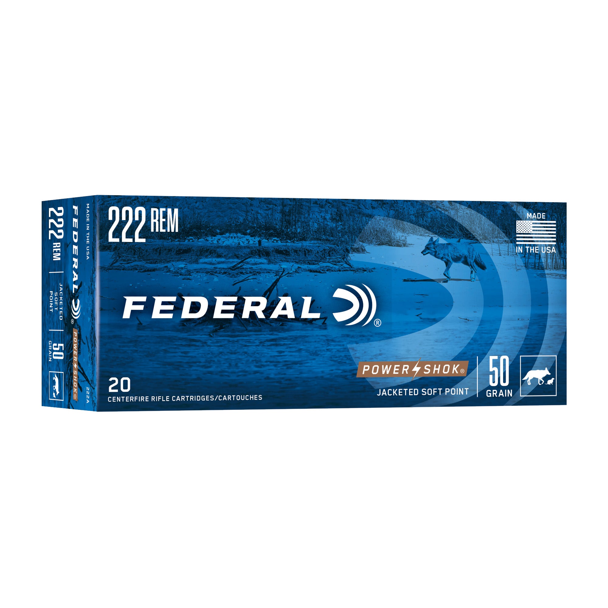 Federal PowerShok, 222REM, 50 Grain, Soft Point, 20 Round Box