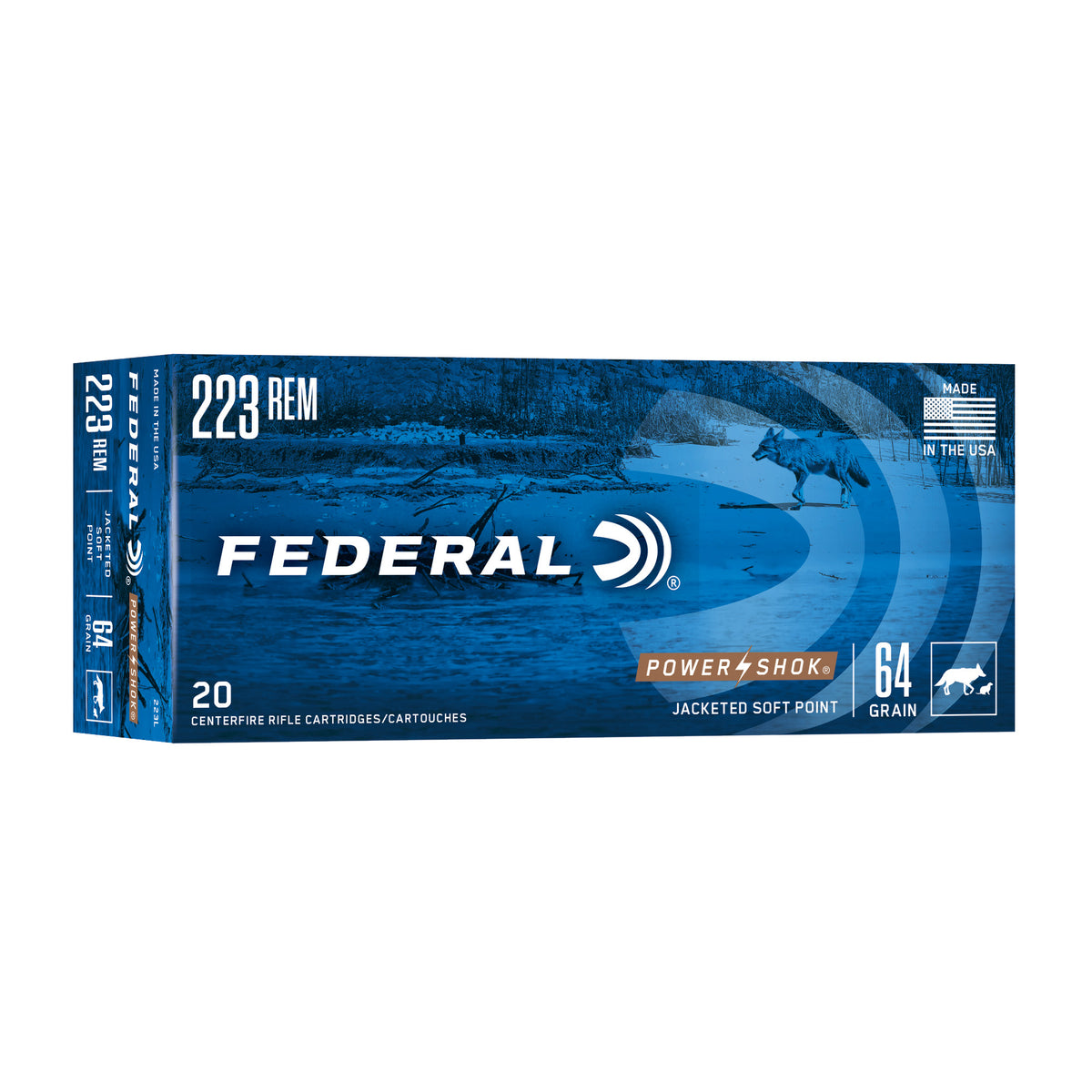 Federal PowerShok, 223 Remington, 64 Grain, Soft Point, 20 Round Box