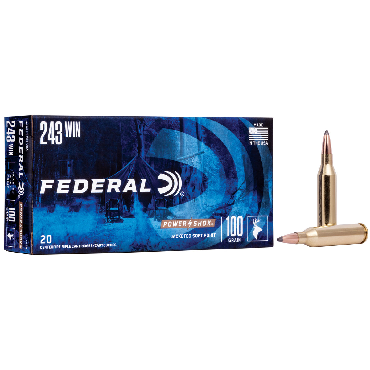 Federal PowerShok, 243WIN, 100 Grain, Soft Point, 20 Round Box