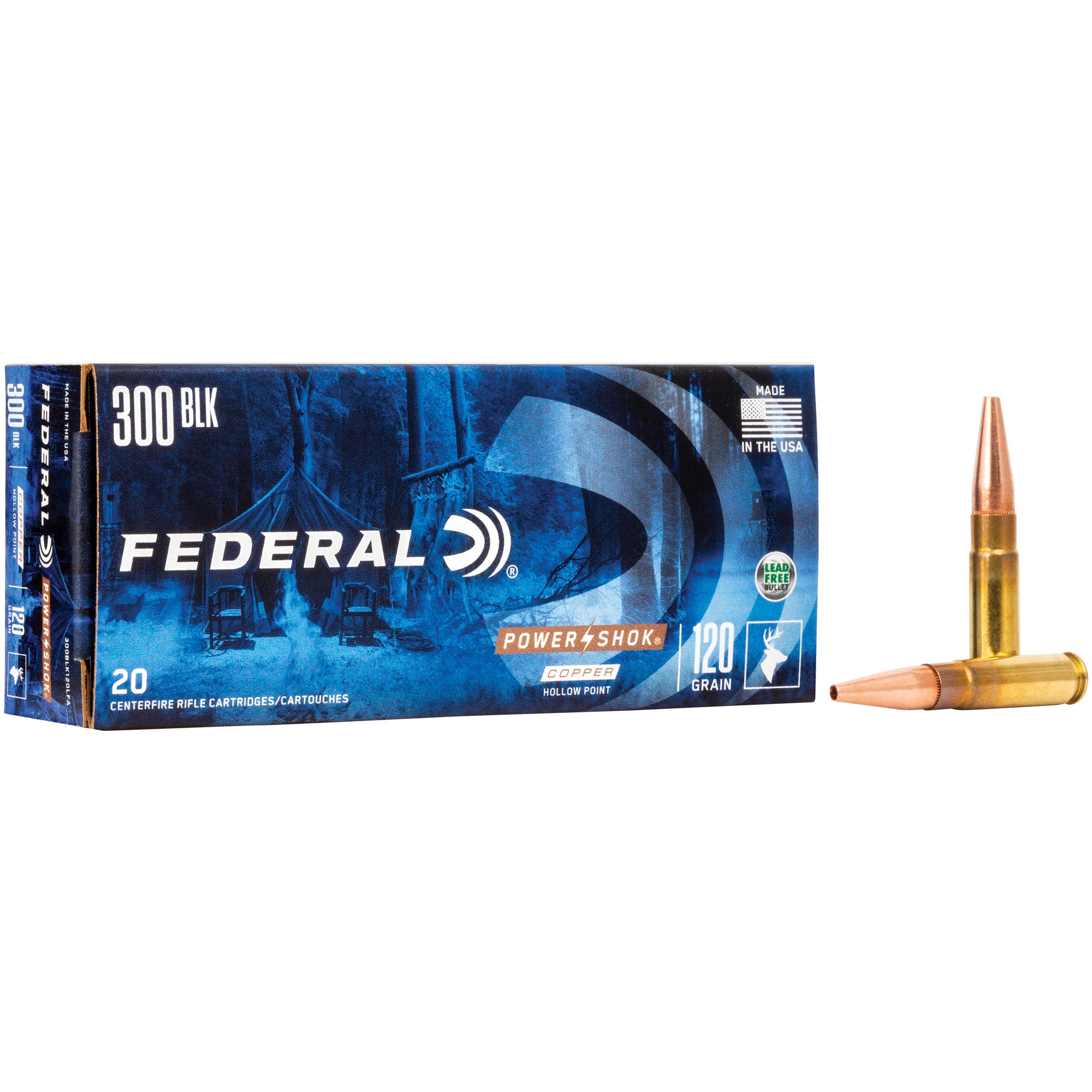 Federal PowerShok, 300 Blackout, Lead Free, 120 Grain, Copper Soft Point