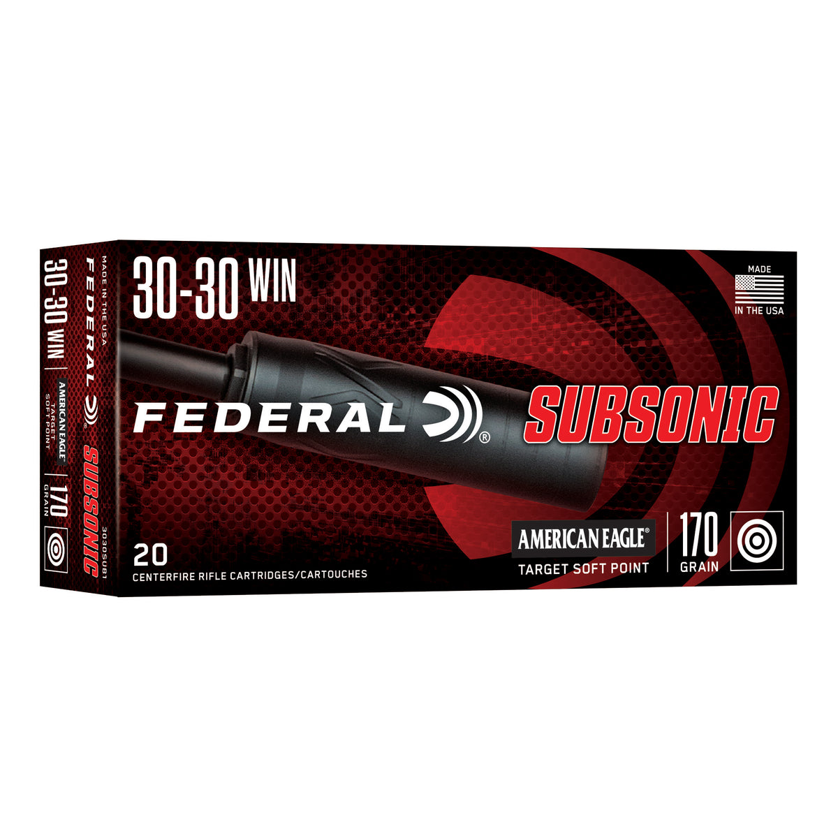Federal American Eagle, 30-30 Winchester, 170 Grain, Target Soft Point, Subsonic