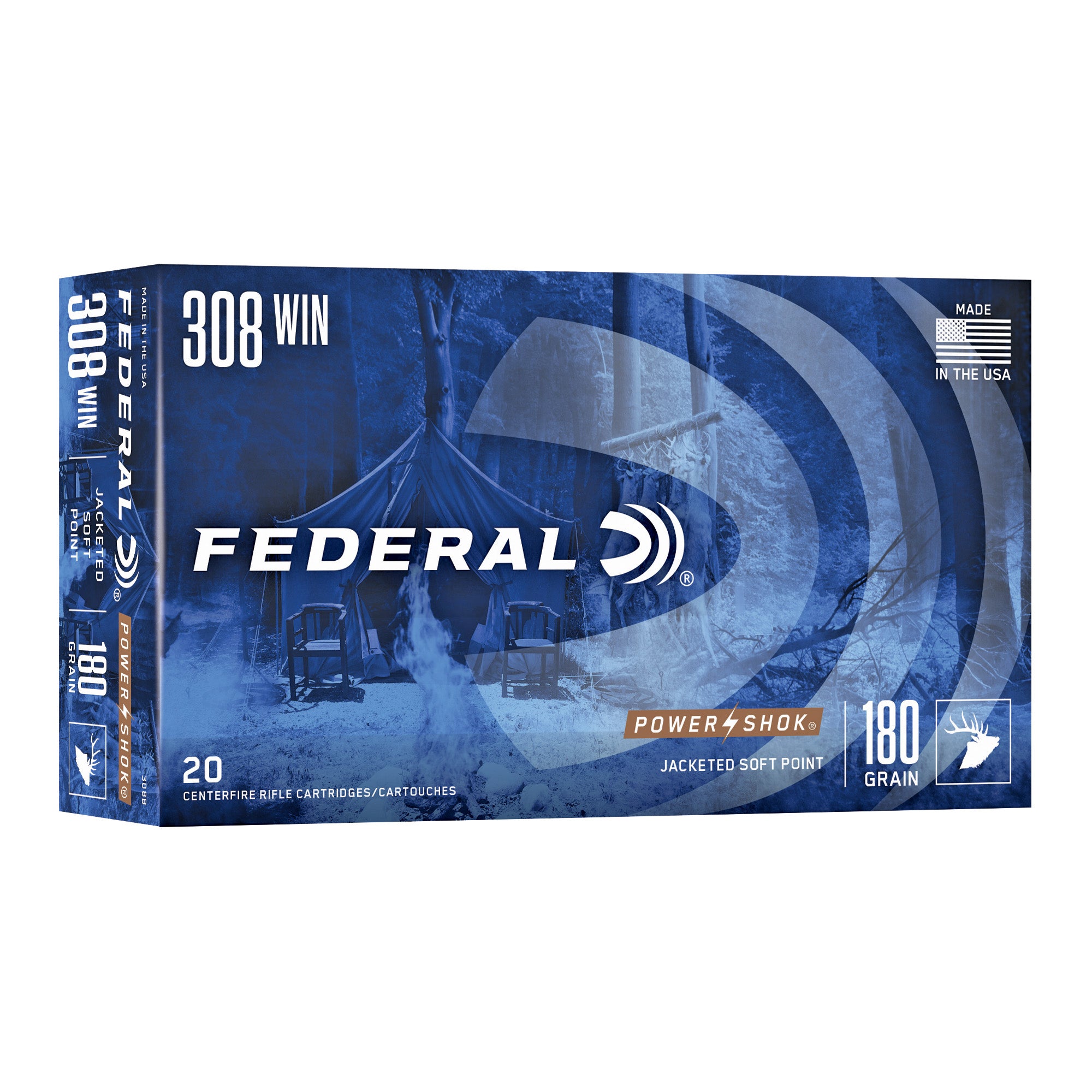 Federal PowerShok, 308 Winchester, 180 Grain, Soft Point, 20 Round Box