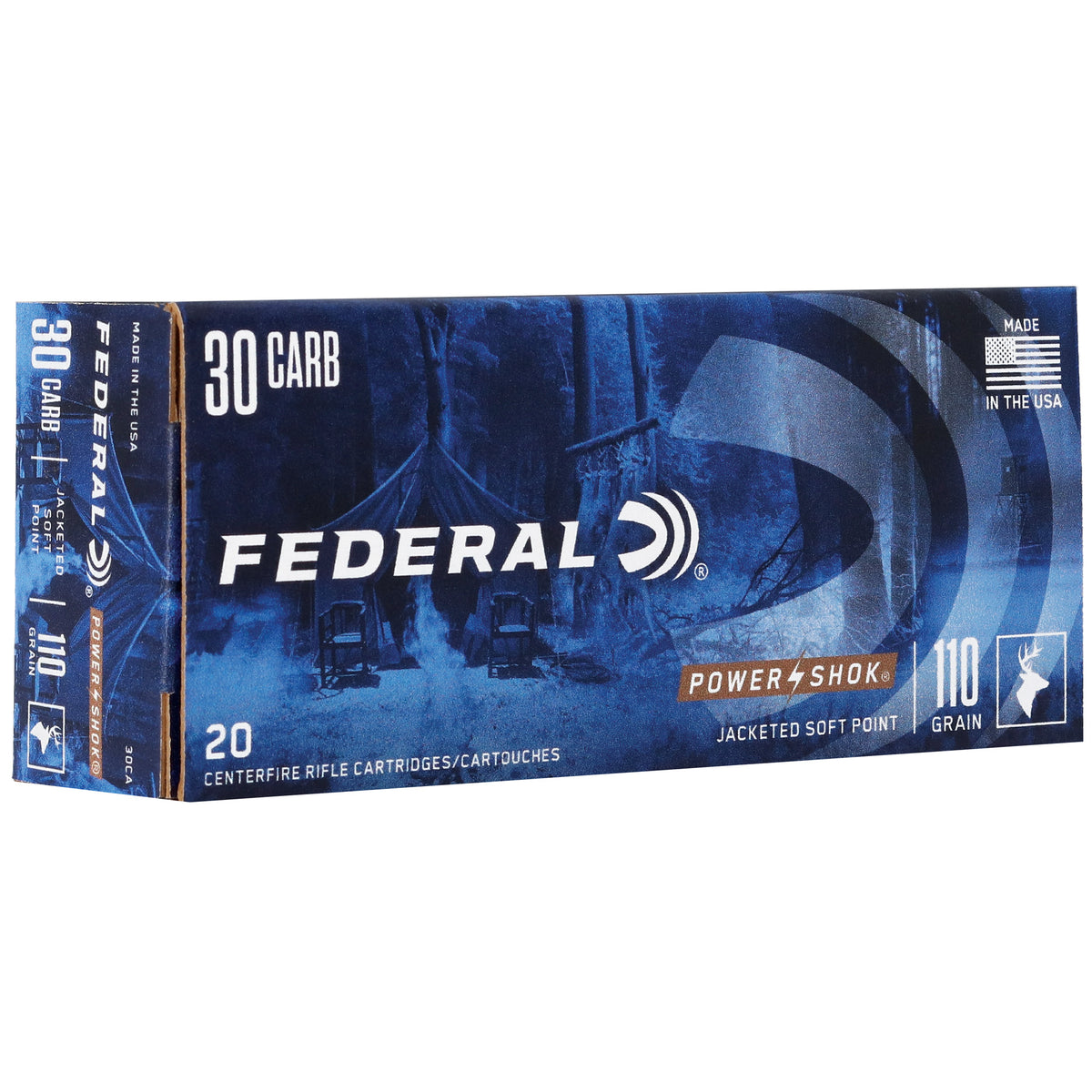 Federal PowerShok, 30 Carbine, 110 Grain, Jacketed Soft Point, Round Nose
