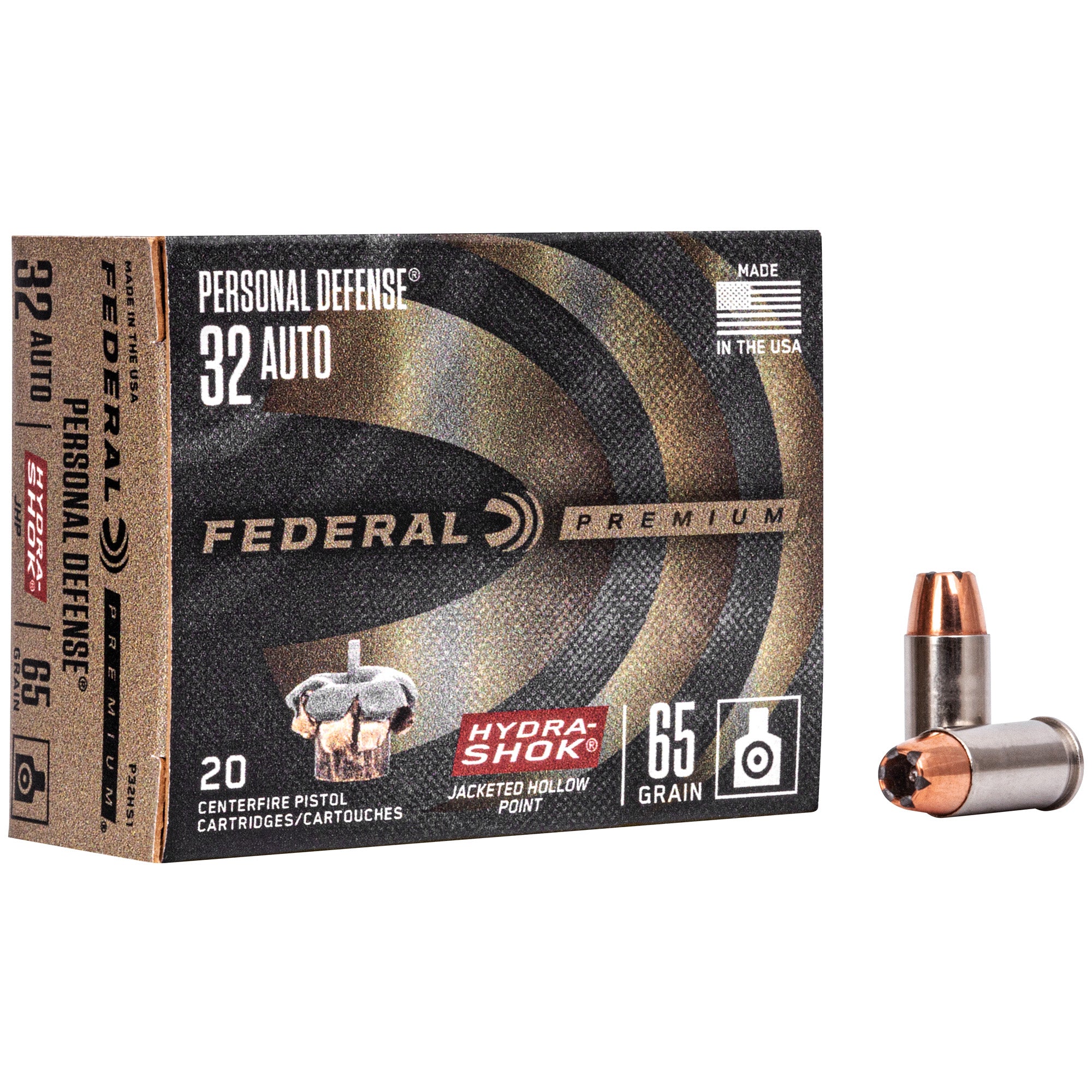 Federal Hydra-Shok, 32ACP, 65 Grain, Hollow Point, 20 Round Box