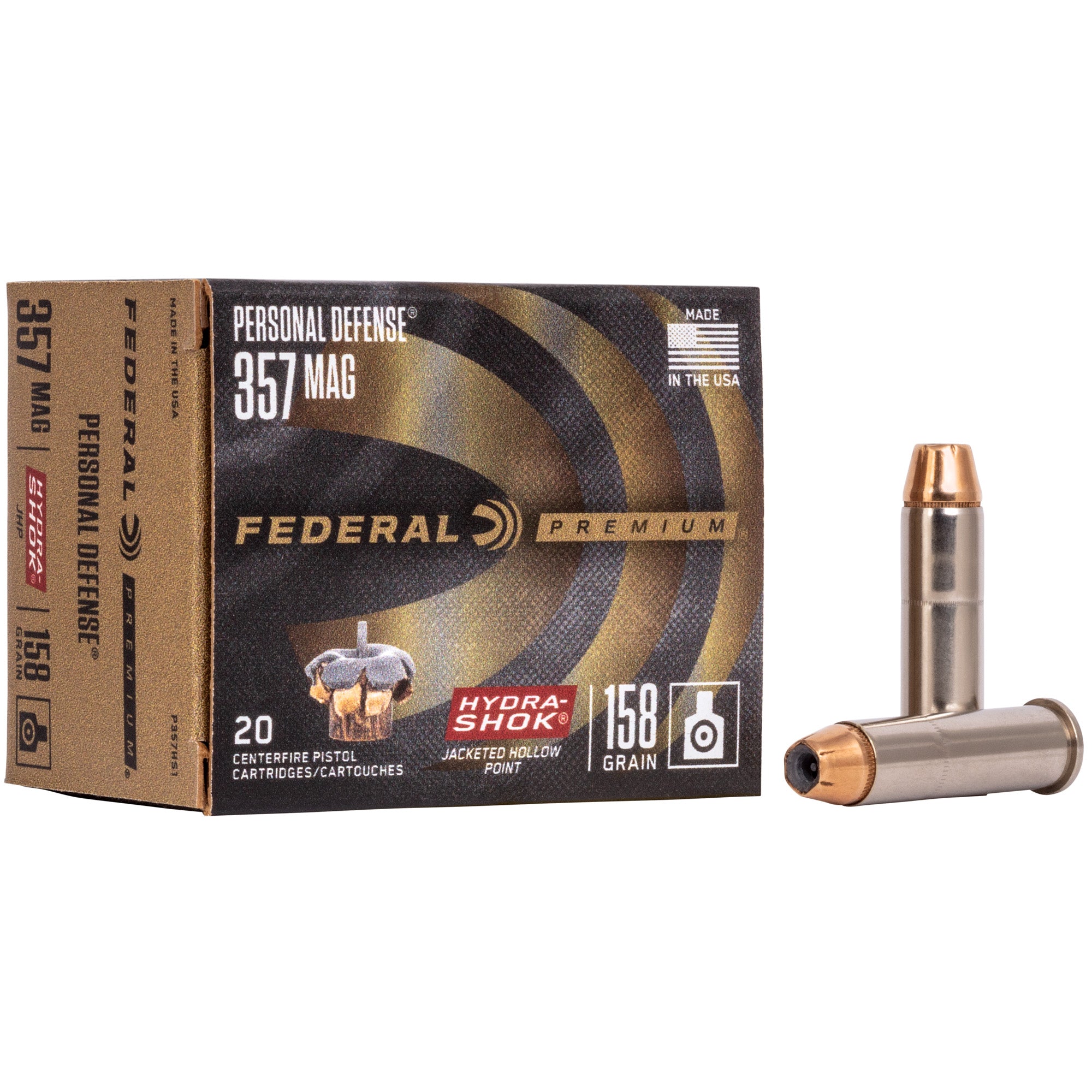 Federal Hydra-Shok, 357MAG, 158 Grain, Hollow Point, 20 Round Box