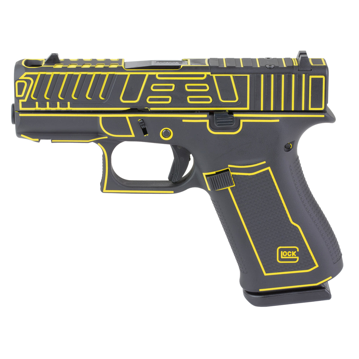 GLOCK 43X - 9MM 3.41" 10rd (Custom Black with Yellow Outline Cerakote Finish by Shark Coast Tactical)