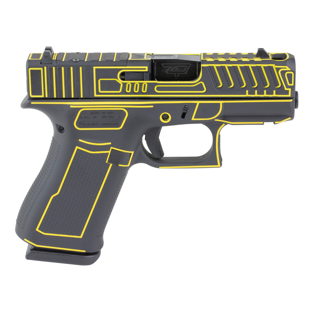 GLOCK 43X - 9MM 3.41" 10rd (Custom Black with Yellow Outline Cerakote Finish by Shark Coast Tactical)