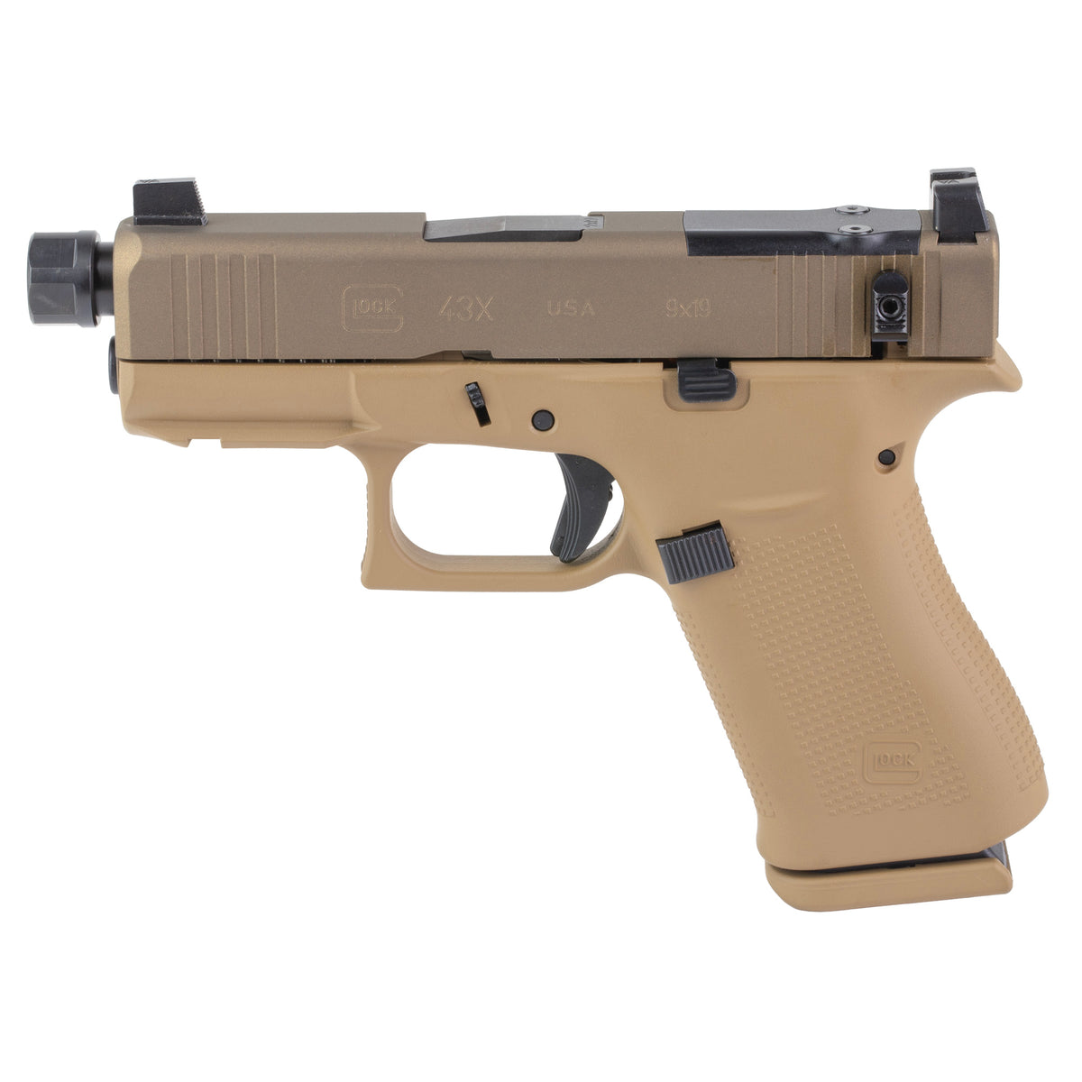 GLOCK 43X Hush Puppy, Semi-automatic, Striker Fired, Polymer Frame Pistol, Sub-Compact
