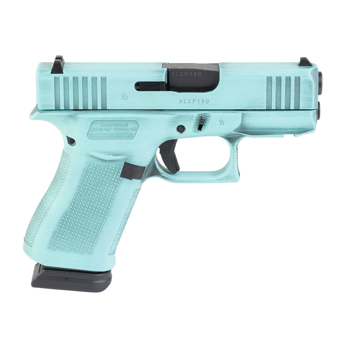 GLOCK 43X - 9MM 3.41" 15rd (Custom Battle Worn Robins Egg Blue Cerakote Finish by Shark Coast Tactical)