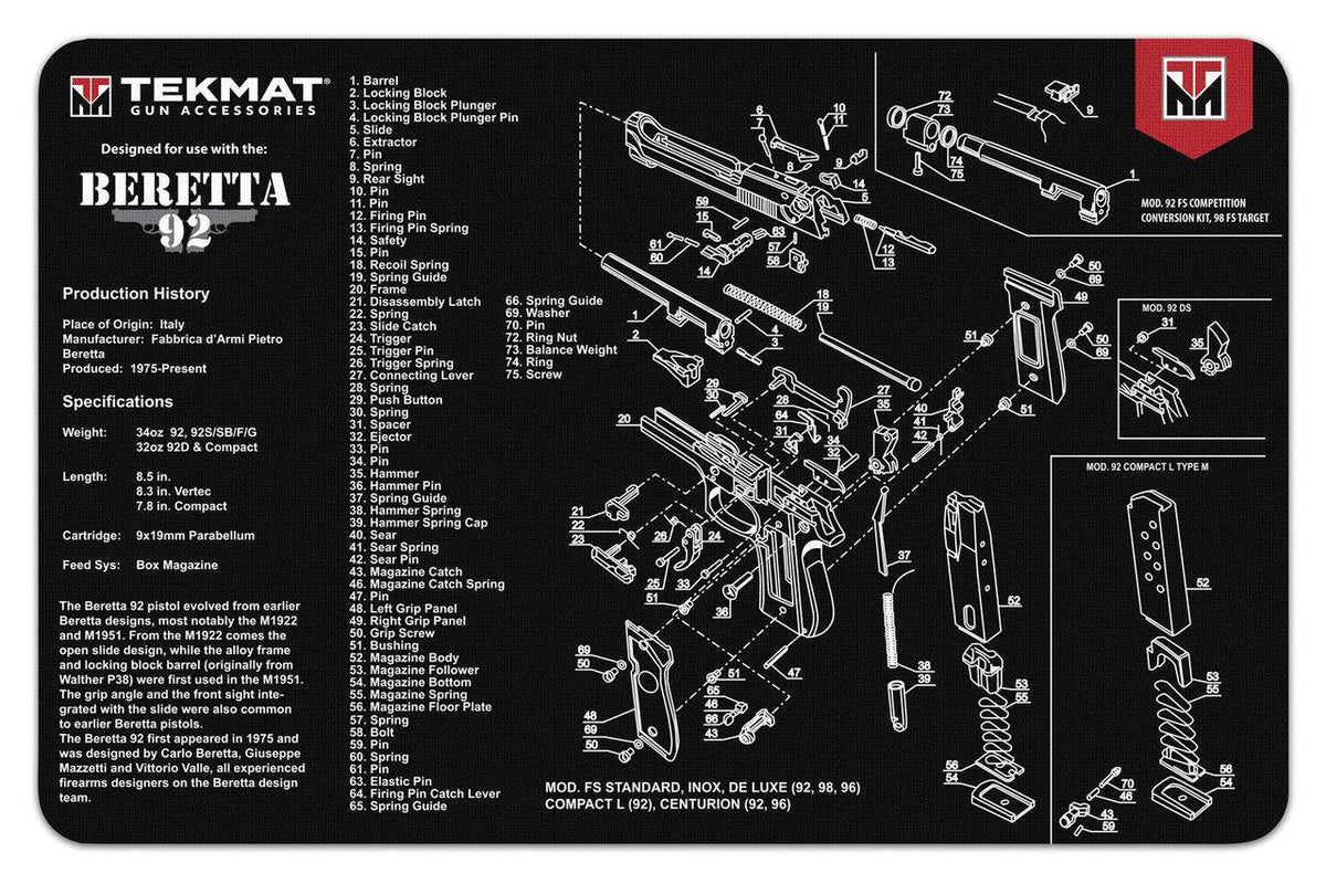 Beretta 92 TekMat Gun Cleaning Mat 11x17