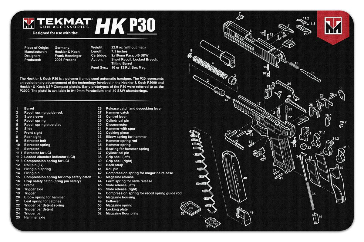 Heckler & Koch P30  TekMat Gun Cleaning Mat 11x17