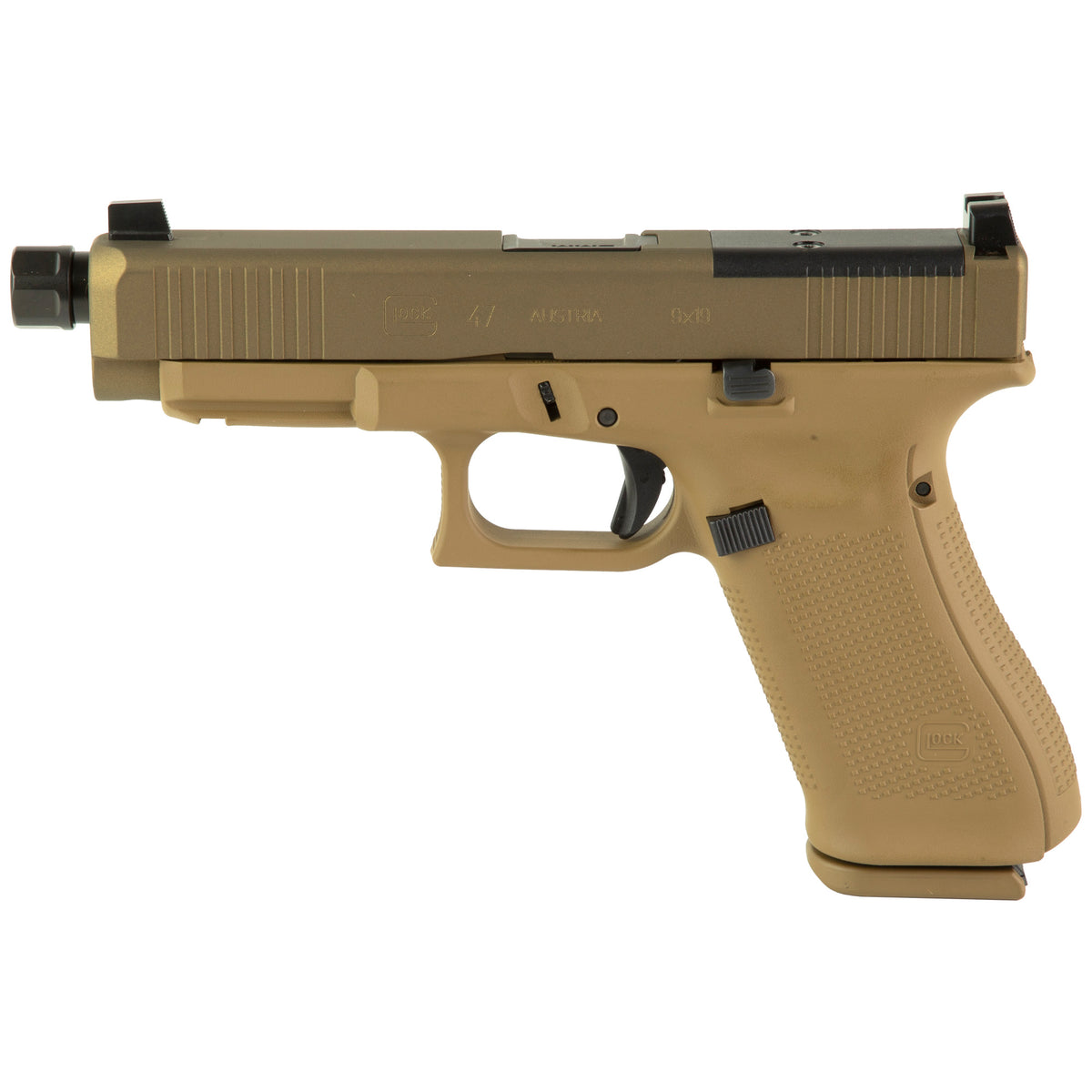 Glock G47X MOS Gen5 9mm Pistol - Threaded Barrel - Tan - 17 Round - 3 Magazines