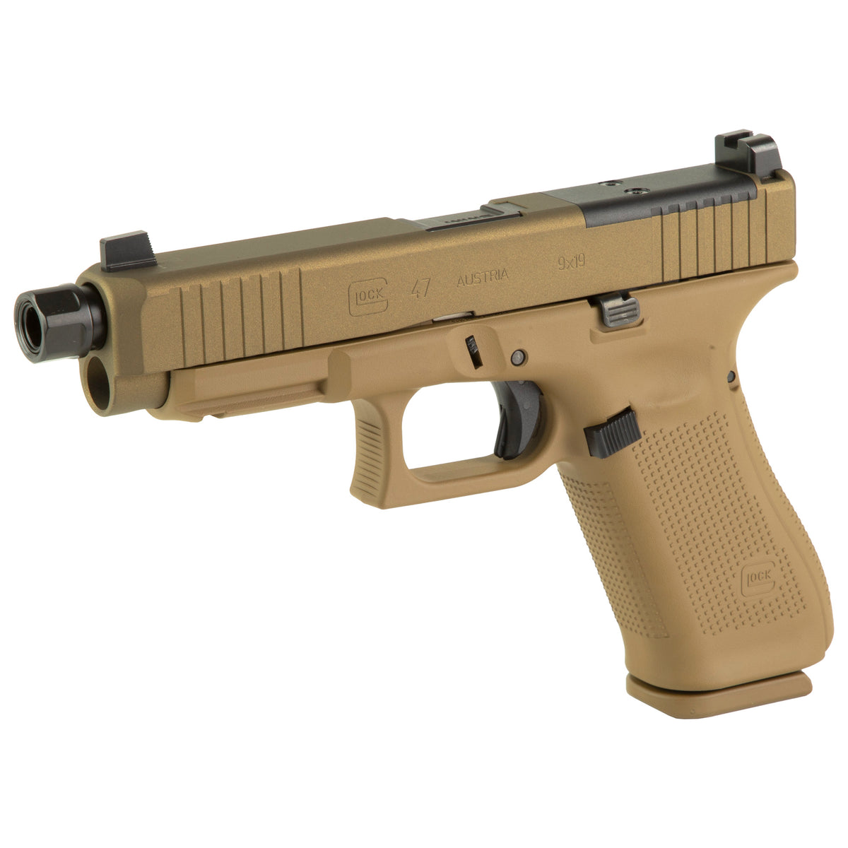 Glock G47X MOS Gen5 9mm Pistol - Threaded Barrel - Tan - 17 Round - 3 Magazines