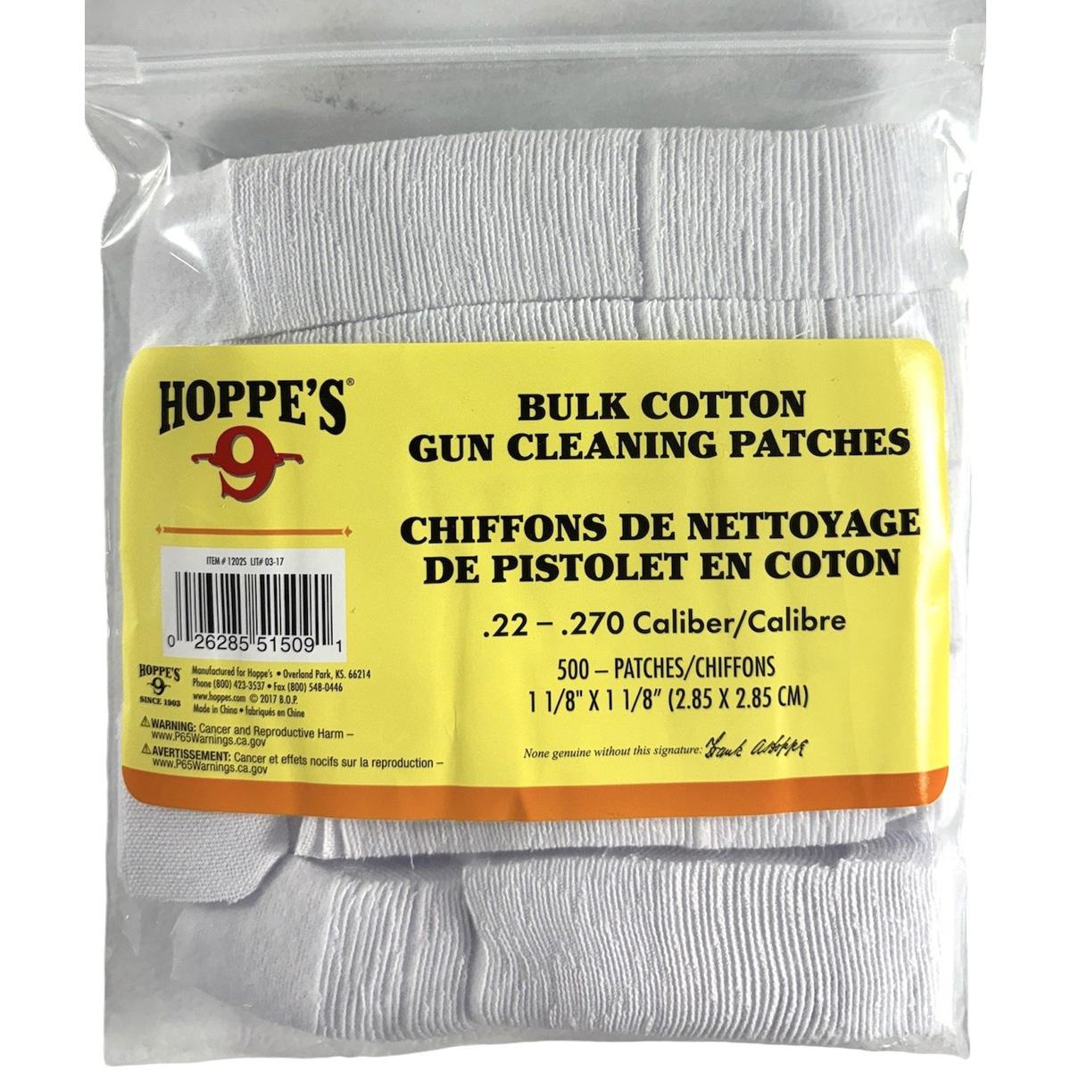 Hoppes .22-.270 CAL 1 1/8 COTTON PATCH 500 PACK POLY BAG