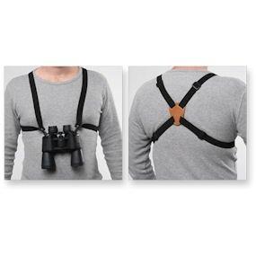 Black adjustable/stretching binocular harness w/leather back